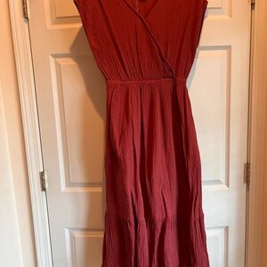 Coldwater Creek Red Sleeveless V-Neck Midi Dress
